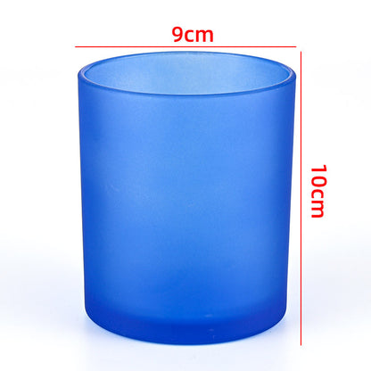 Glass candle vessel frosted blue 430ml large translucent finish