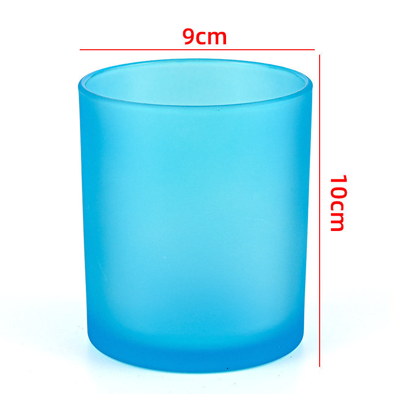 Glass candle vessel frosted light blue 430ml translucent finish