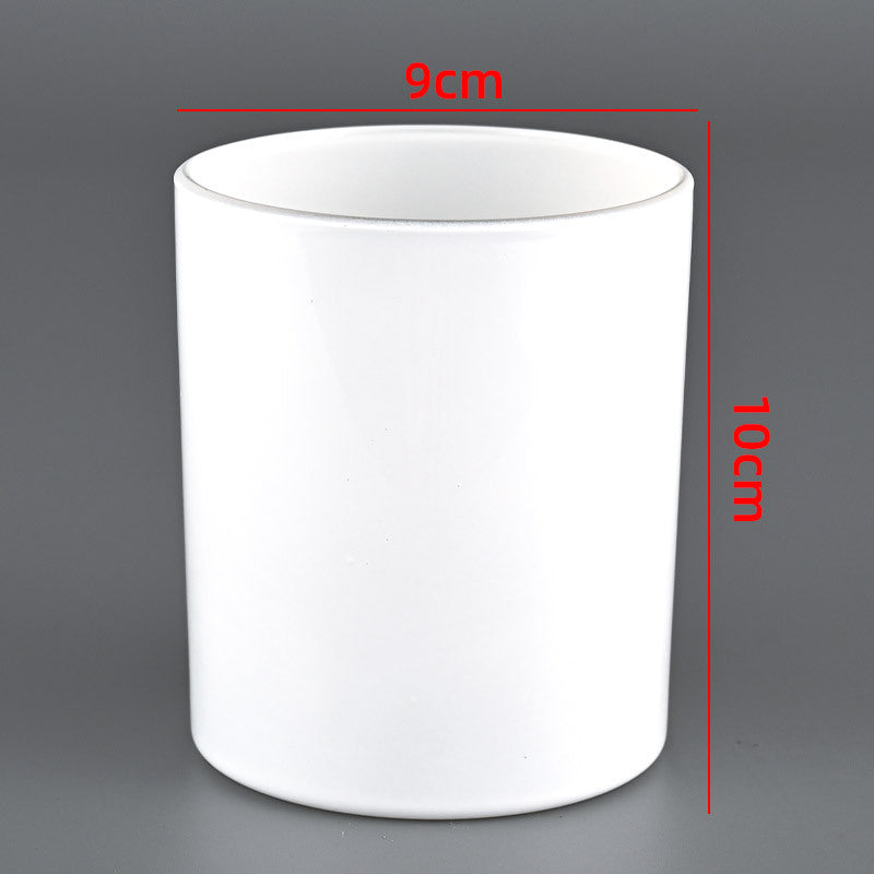 Glass candle vessel glossy white 430ml large size front view