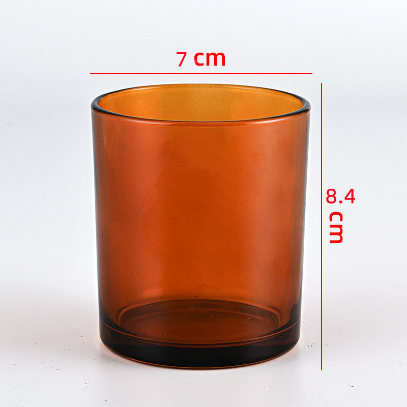 Glass candle vessel glossy amber 220ml compact size front view