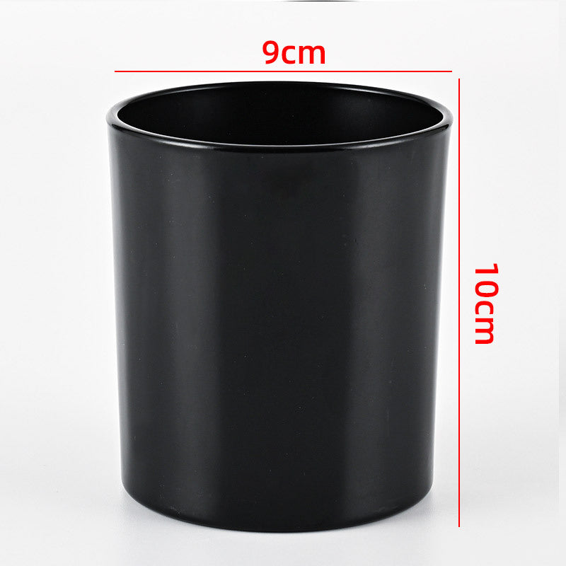 Glass candle vessel glossy black 430ml large size front view