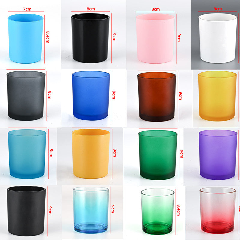 Glass candle vessel assorted colors and finishes palette overview