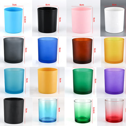 Glass candle vessel assorted colors and finishes palette overview