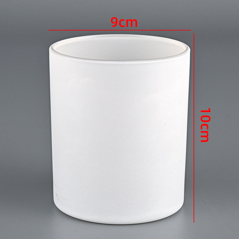 Glass candle vessel matte white 430ml large size front view