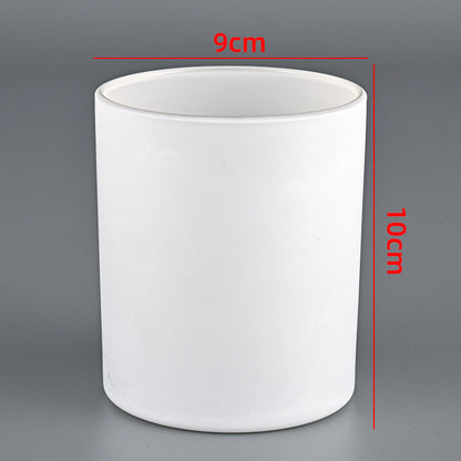 Glass candle vessel matte white 430ml large size front view