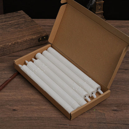 Dripping wax LED taper candle white boxed set perspective