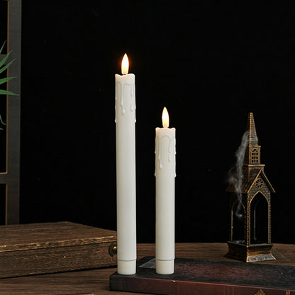 Dripping wax LED taper candle white dual height pair