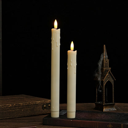 Dripping wax LED taper candle ivory dual height pair