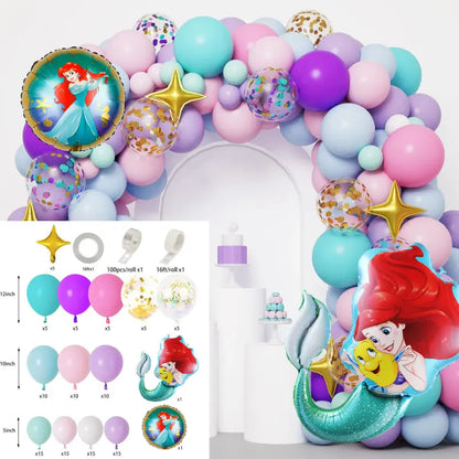 Mermaid balloon kit princess character arch with specification chart