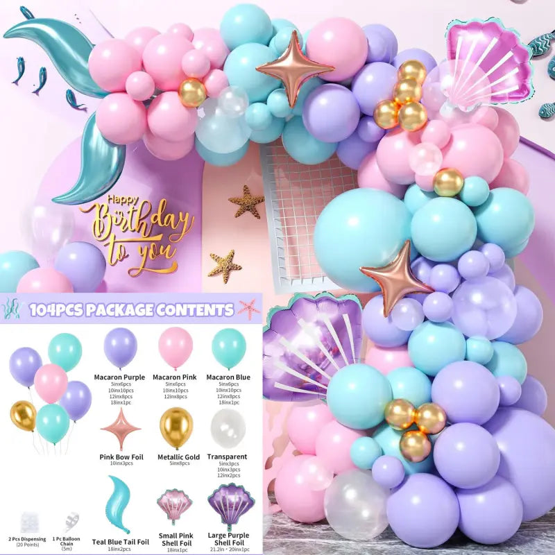 Mermaid balloon kit macaron arch with teal tail fin