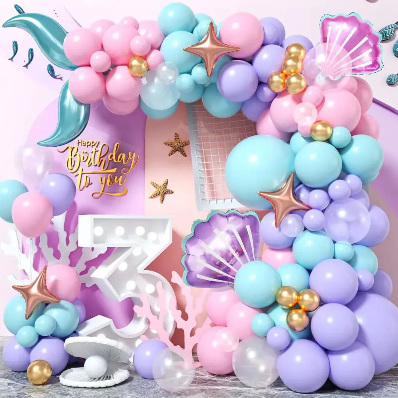 Mermaid balloon kit macaron archway with seashell balloons