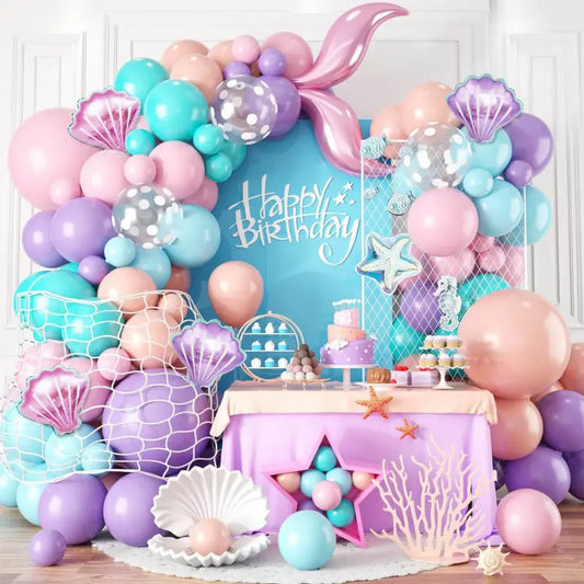 Mermaid balloon kit fishnet archway with pink tail fin