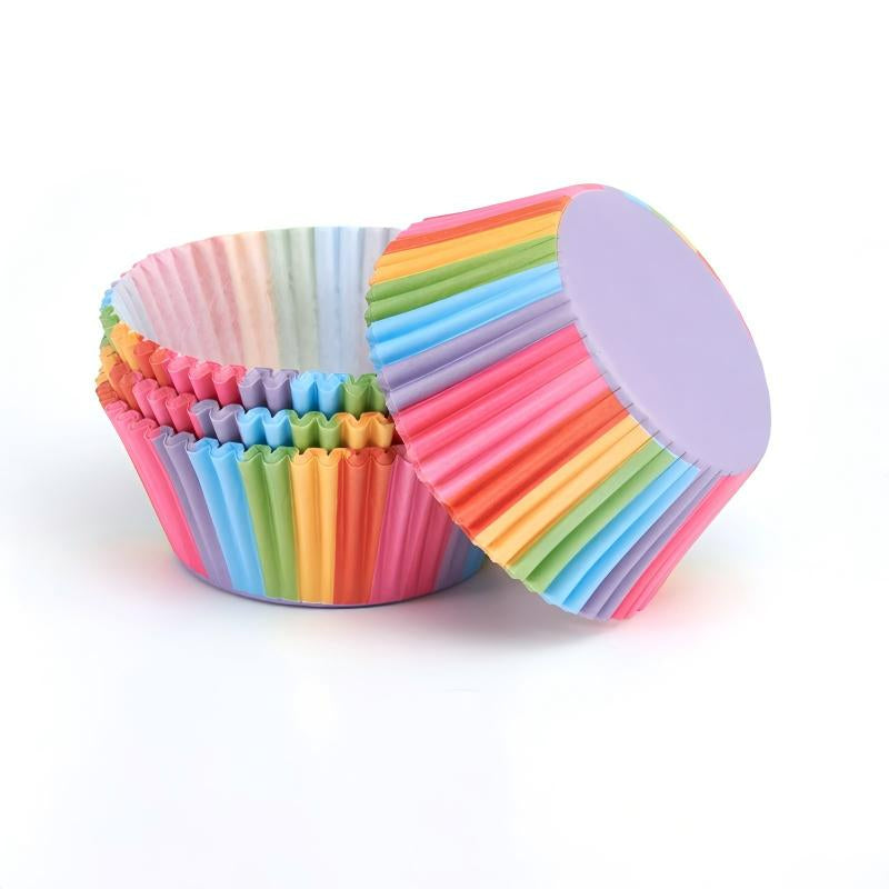 Wholesale metallic foil and greaseproof cupcake cases - Rainbow flutes 100-pack