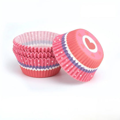 Wholesale metallic foil and greaseproof cupcake cases - Red heart print 100-pack