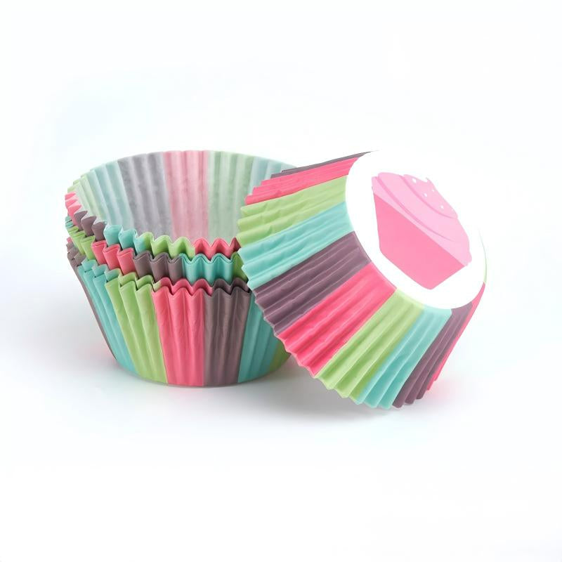 Wholesale metallic foil and greaseproof cupcake cases - Rainbow cake print 100-pack