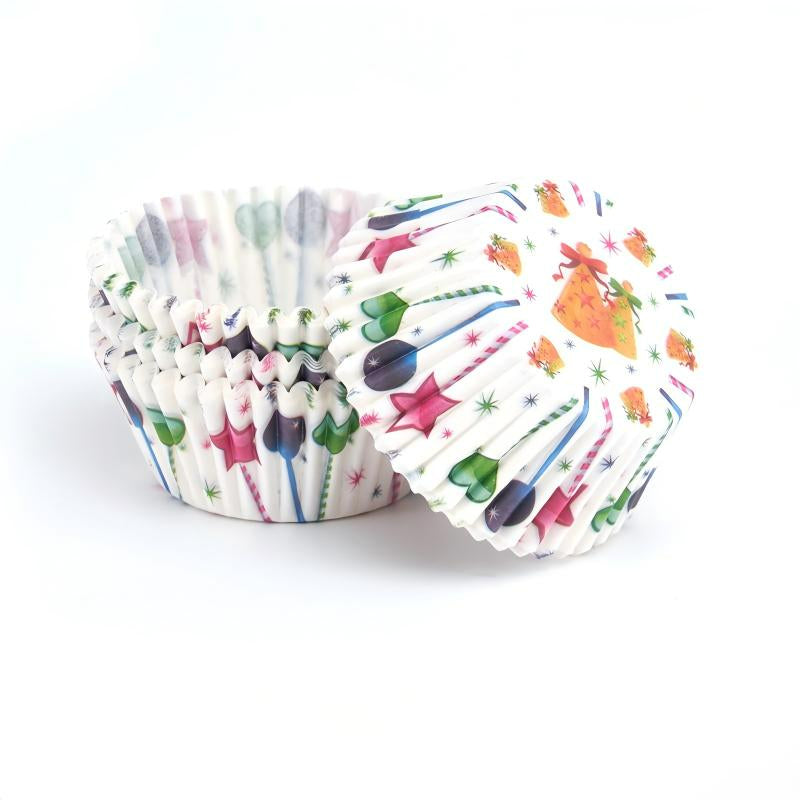 Wholesale metallic foil and greaseproof cupcake cases - White gift pattern print 100-pack