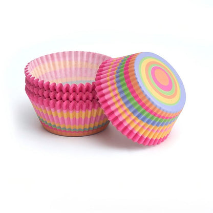 Wholesale metallic foil and greaseproof cupcake cases - Rainbow concentric circles 100-pack