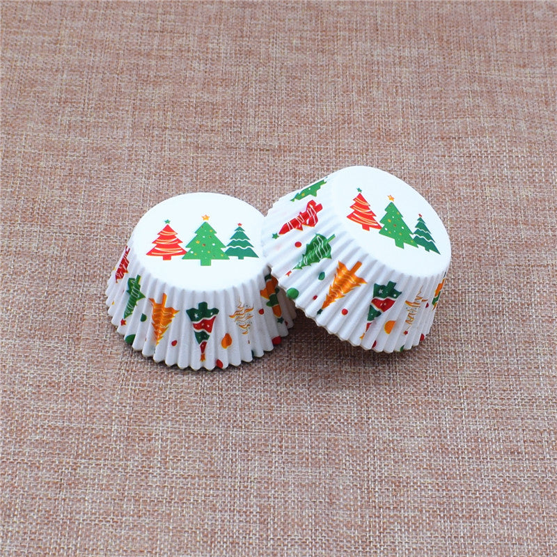 Wholesale metallic foil and greaseproof cupcake cases - Christmas tree pattern design 02 100-pack