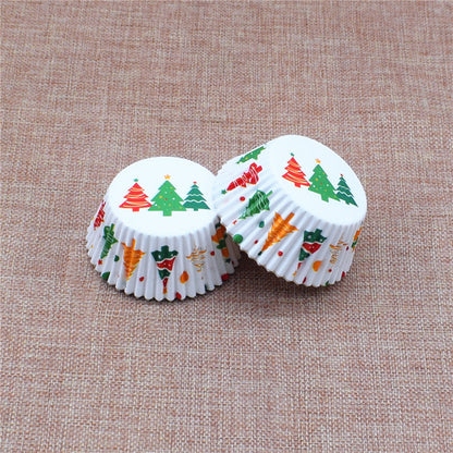 Wholesale metallic foil and greaseproof cupcake cases - Christmas tree pattern design 02 100-pack