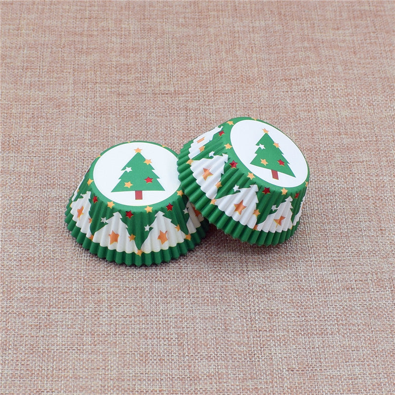 Wholesale metallic foil and greaseproof cupcake cases - Christmas tree pattern design 03 100-pack