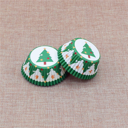 Wholesale metallic foil and greaseproof cupcake cases - Christmas tree pattern design 03 100-pack