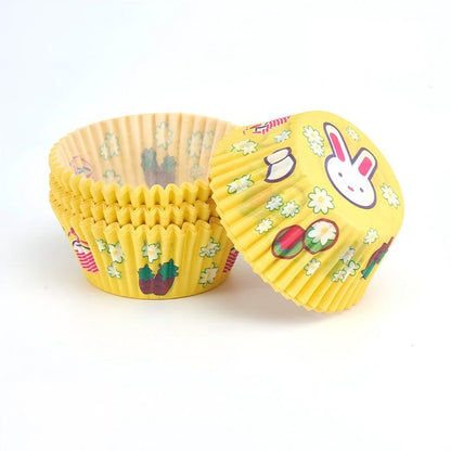 Wholesale metallic foil and greaseproof cupcake cases - Yellow bunny print 100-pack