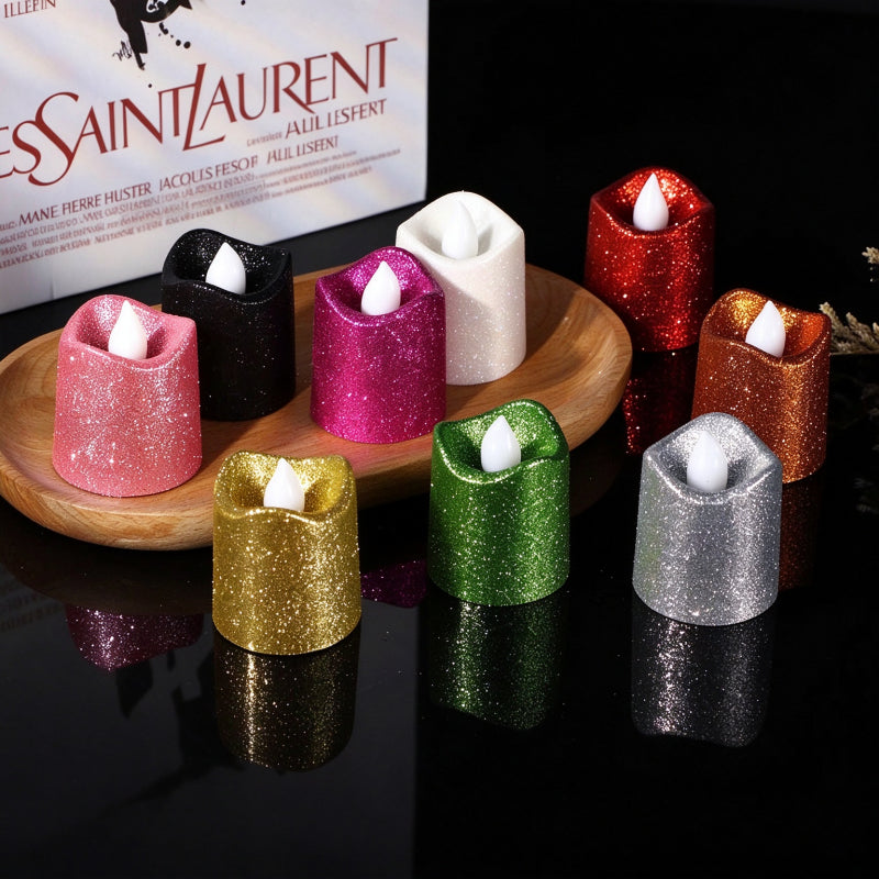 Glitter flameless LED candle multi-color assorted collection display grouping