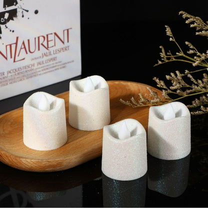Glitter flameless LED candle white metallic sparkling warm glow