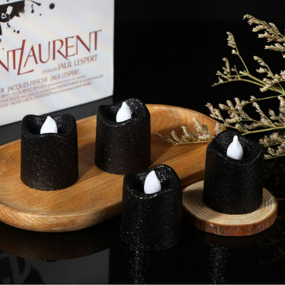 Glitter flameless LED candle black metallic sparkling warm glow