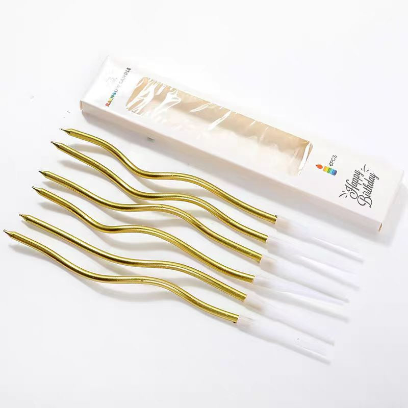 Wholesale metallic spiral birthday candles with holders - Gold electroplated finish