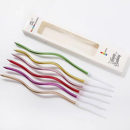 Wholesale metallic spiral birthday candles with holders - Metallic rainbow gradient finish