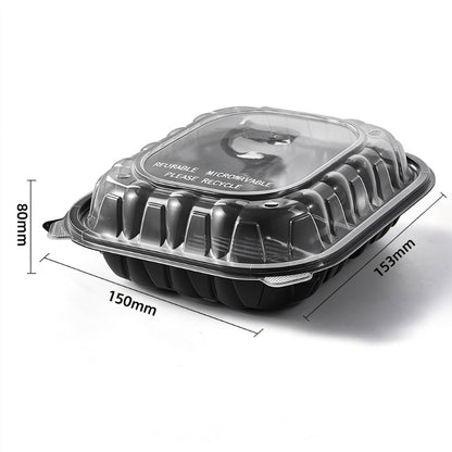 Hinged clamshell container 6x6 single compartment closed view with dimension callouts