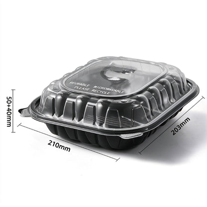 Hinged clamshell container 8x8 single compartment closed view with dimension callouts