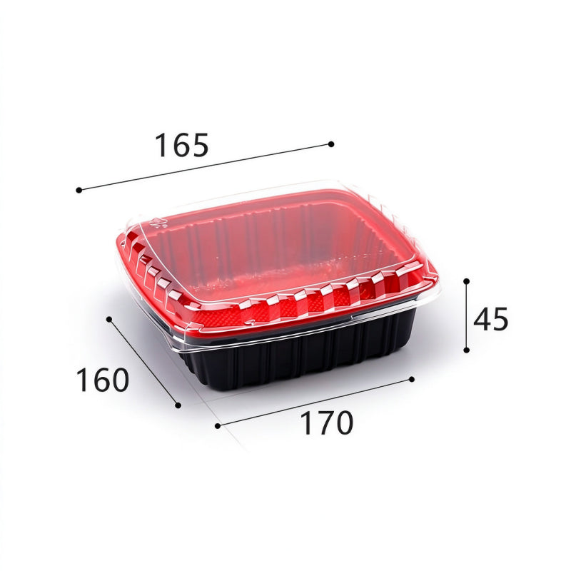 Rectangular meal container 650ml single compartment with printed dimension callouts