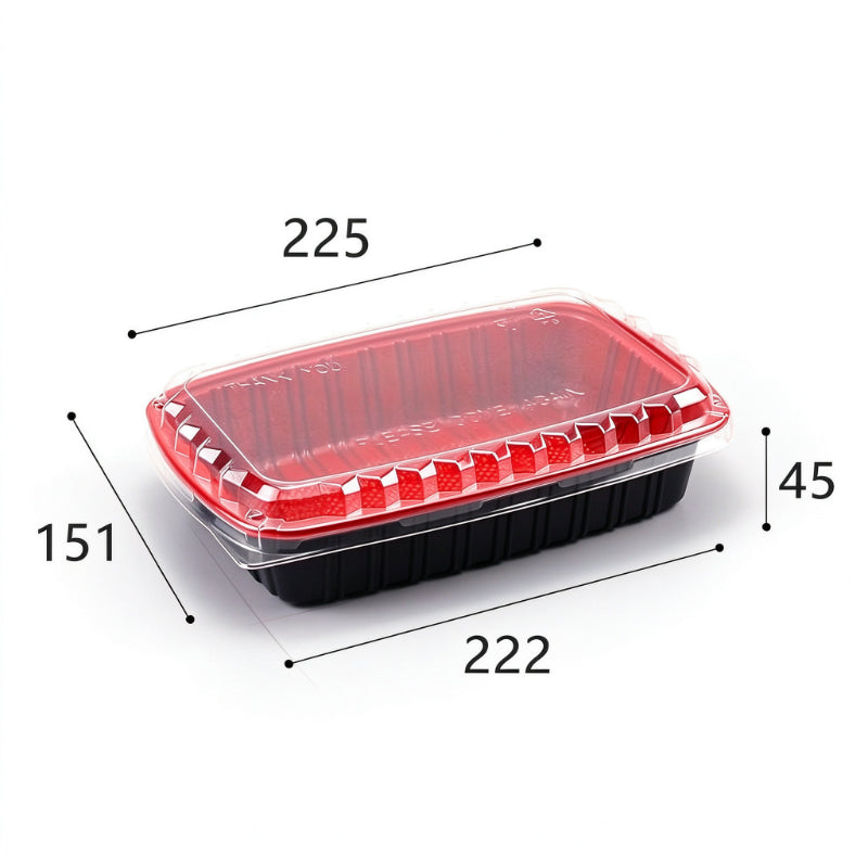 Rectangular meal container 750ml single compartment with printed dimension callouts
