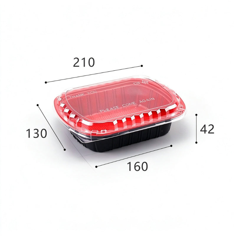 Rectangular meal container 800ml single compartment with printed dimension callouts