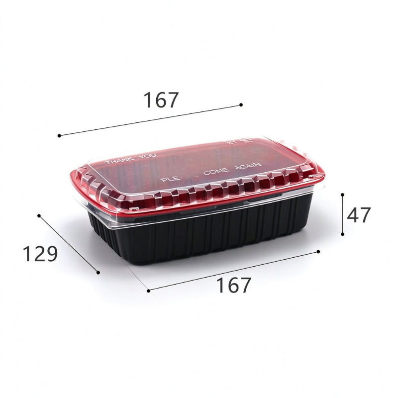 Rectangular meal container 450ml compact size with printed dimension callouts