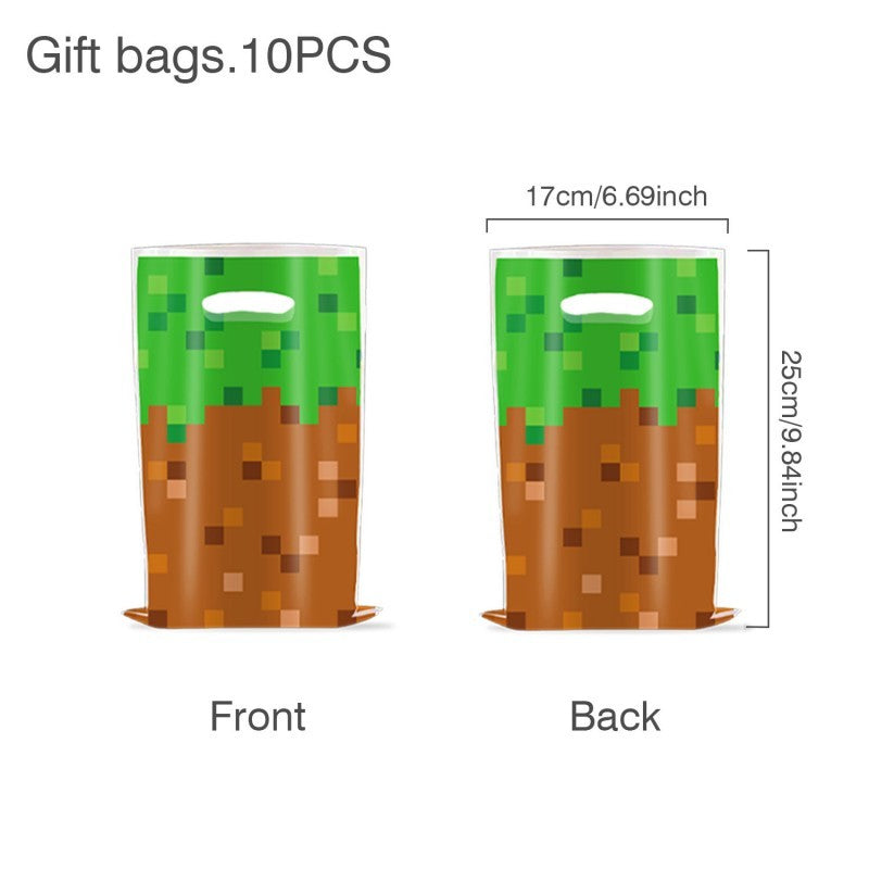 Pixel Square Birthday Party Set – Disposable Tableware & Banner for Kids Minecraft Themed Celebration, Cartoon Block Decor Supplies