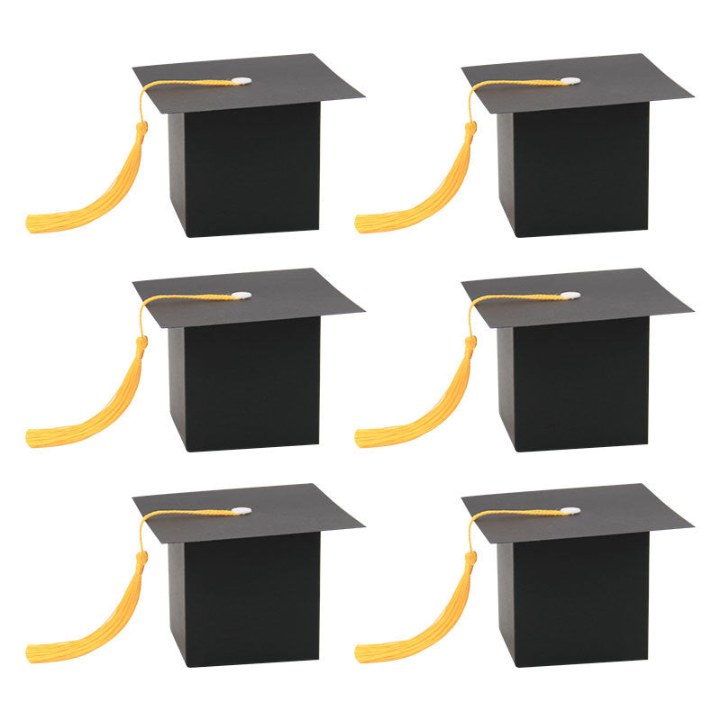 Graduation cap box black cube set with yellow tassels