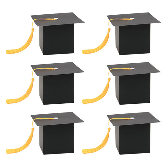 Graduation cap box black cube set with yellow tassels