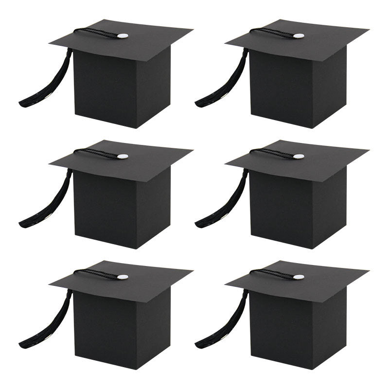 Graduation cap box black cube set with black tassels