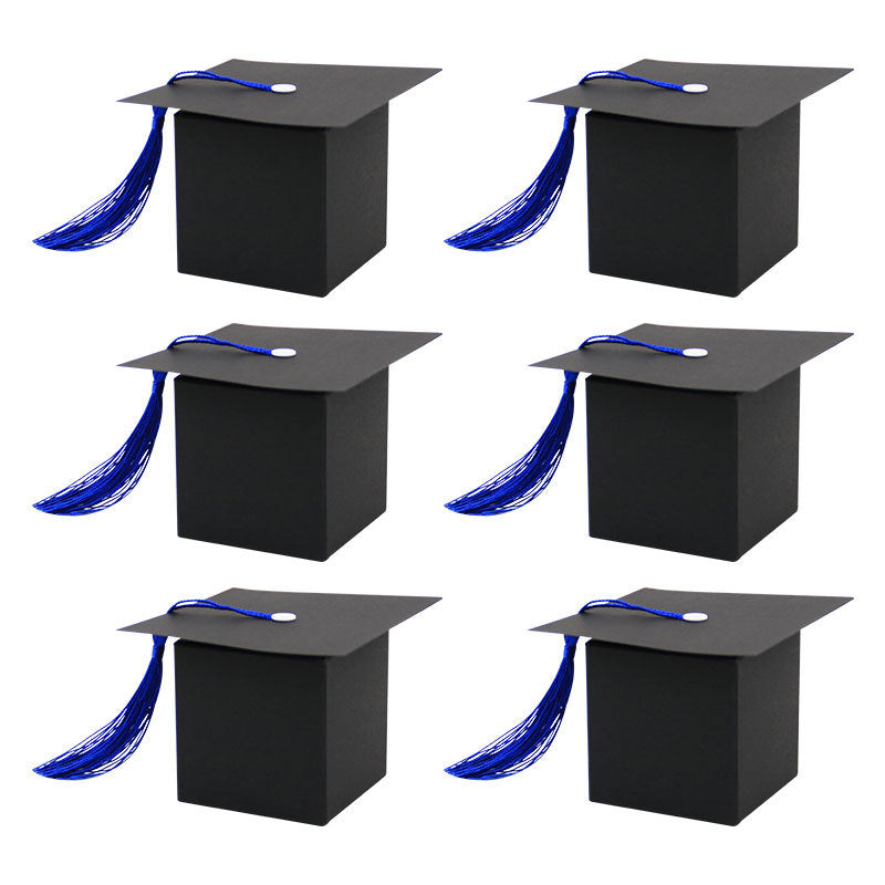 Graduation cap box black cube set with blue tassels