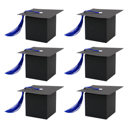 Graduation cap box black cube set with blue tassels
