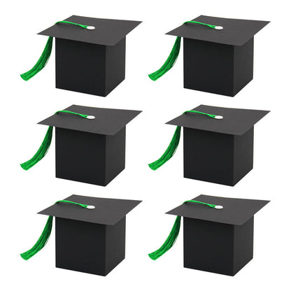 Graduation cap box black cube set with green tassels
