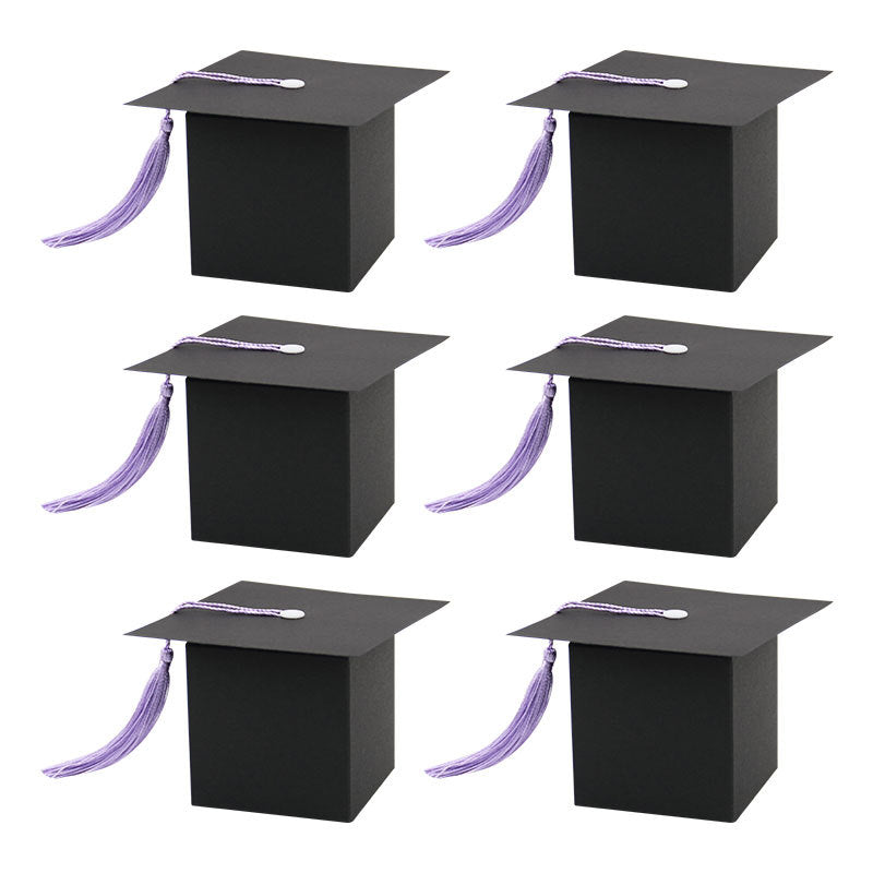 Graduation cap box black cube set with purple tassels
