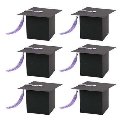 Graduation cap box black cube set with purple tassels