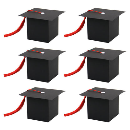 Graduation cap box black cube set with red tassels