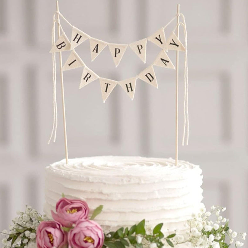 Mini bunting cake banner rustic Happy Birthday pennant flag
