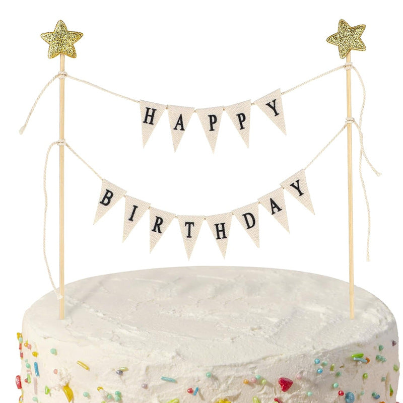 Mini bunting cake banner white star Happy Birthday pennants