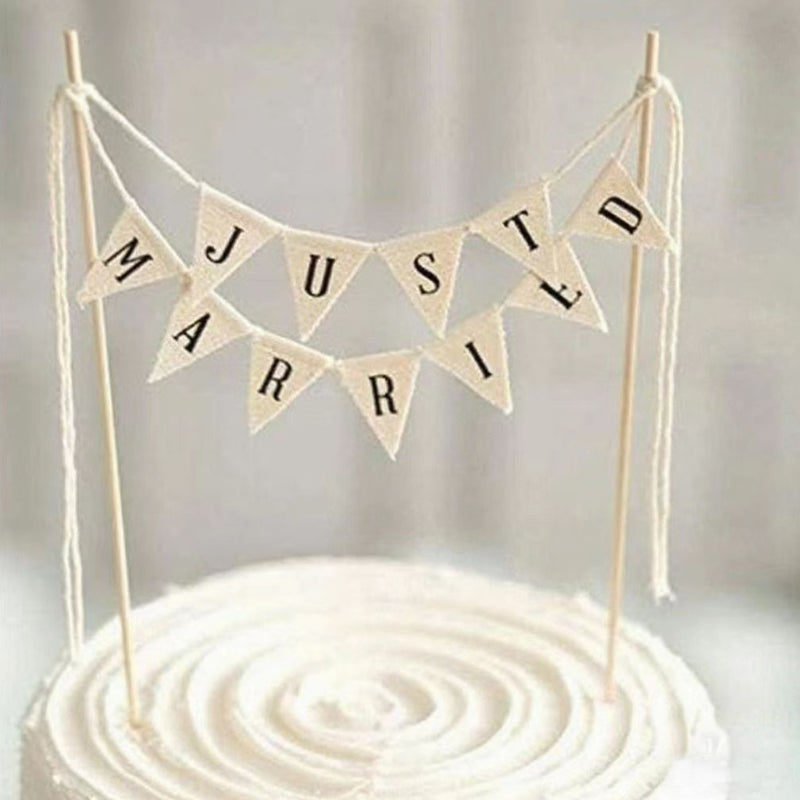 Mini bunting cake banner canvas triangle pennant Just Married